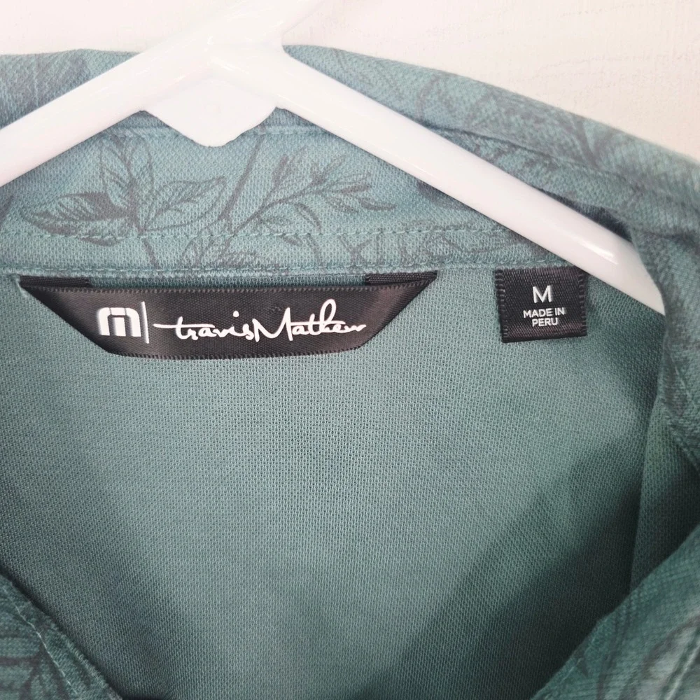 Travis Mathew Mens M Green Tropical Leaf Fern Hidden Falls Print Polo Shirt